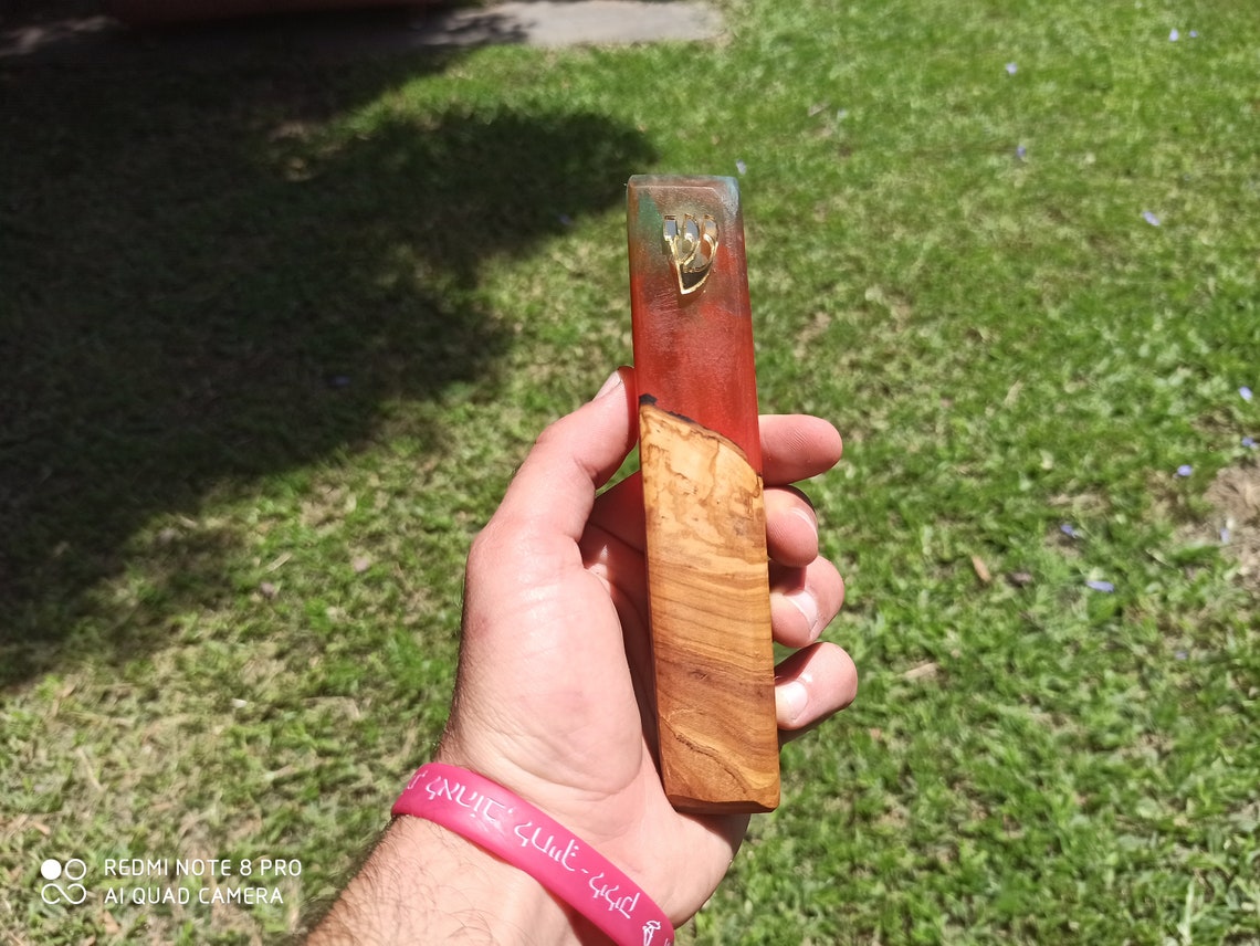 Hand made mezuzah cases made from olive wood mixed with resin Etsy