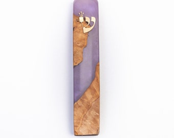 mezuzah included noncosherscroll as a gift! handcrafted olive wood mezuzah mixed with resin in purple/pink color