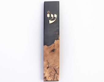 mezuzah included noncosherscroll as a gift! handcrafted olive wood mezuzah mixed with resin in black color