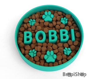 Bol pour chien à alimentation lente personnalisé | Plat chat personnalisé | Accessoires pour animaux de compagnie (bord droit)