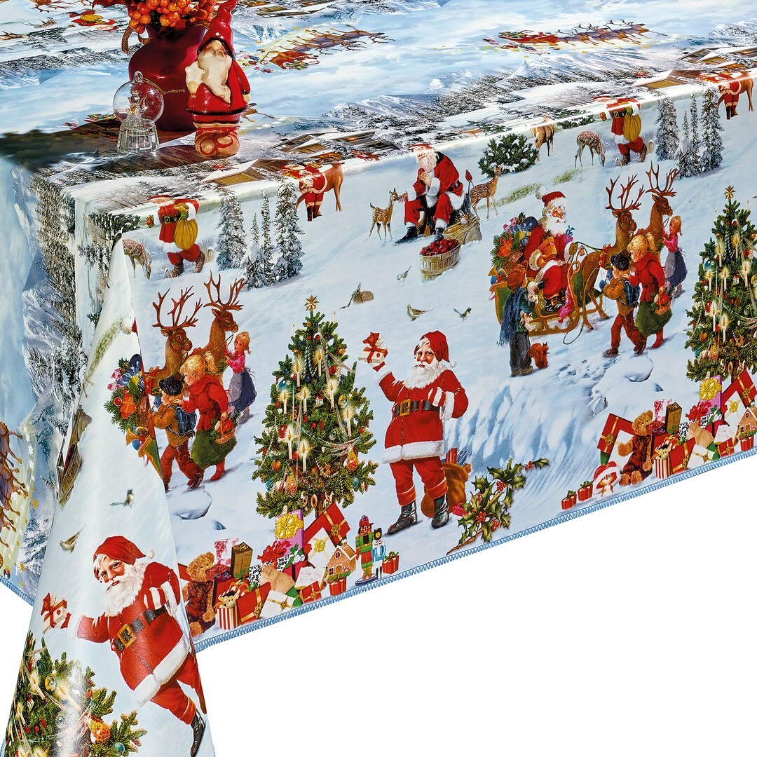 Christmas Oilcloth Tablecloth SANTA CLAUS Etsy