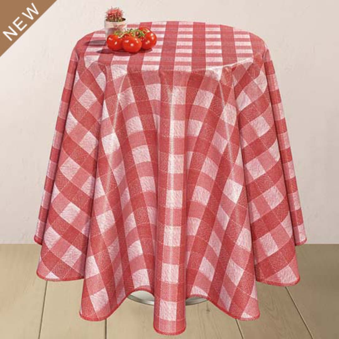 Nappe En Toile Cirée NORMANDIE - Motif Carreaux Rouge Vichy - Largeur 140 Cm - Antitache