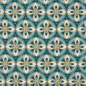 Livy Coated Cotton Oilcloth - Peacock / Mustard (Round/Oval/Rectangular)