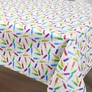Oilcloth tablecloth 140cm - CRAYONS Multi (round/oval/rectangular)
