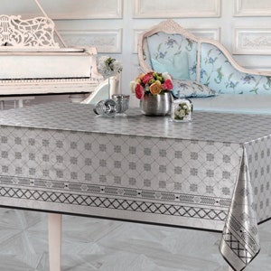 Oilcloth tablecloth 140cm - ALEXIS Silver (round/oval/rectangular)