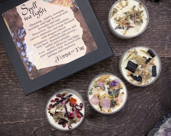 Tea Light Spell Candle Set | Crystal Infused | Herb Infused | Witchcraft Candles | Crystal Candles | Witchy Gift Set | Handmade Gift