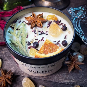 Yule Candle - Herb & Crystal Candle | Winter Solstice | Yule Decor | Witchy Candle | Soy Candle | Witchy Gift | Christmas Candle | Yule Gift