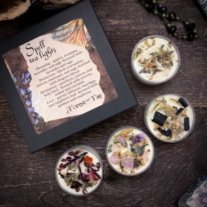 Tea Light Spell Candle Set | Crystal Infused | Herb Infused | Witchcraft Candles | Crystal Candles | Witchy Gift Set | Stocking Stuffer