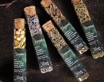 Herbs for Spellcraft | 5 Herb Set for Ritual, Magic & Your Witch’s Cabinet | Witchcraft Starter Set | Herb Bottles | Spell Jars
