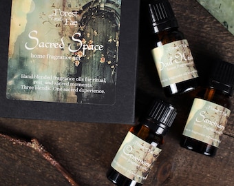 Espacio Sagrado - Set de 3 aceites aromáticos para el hogar, ideales para rituales, descanso y momentos sagrados, meditación, devoción y espiritualidad.