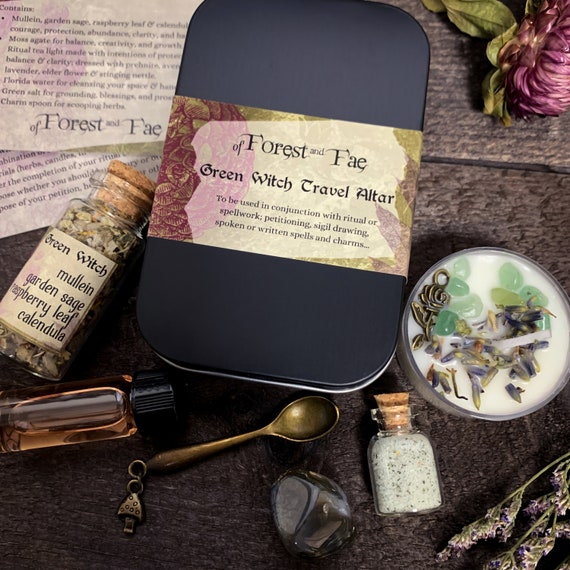Green Witch Travel Altar | Witch Kit | Forest Witch | Cottagecore | Spell Bottle | Manifestation | Witchcraft Kit | Stocking Stuffer