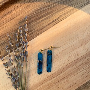 Dark Turquoise with Gold Flake / Handmade Polymer Clay Earrings / Capsule Shape