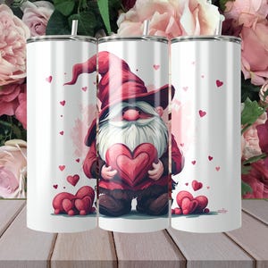 Cute Gnome Tumbler Wrap 20oz Skinny Heart Sublimation Png Illustration Festive Gnome Png, Valentines Digital Gnome  PNG File Commercial Use