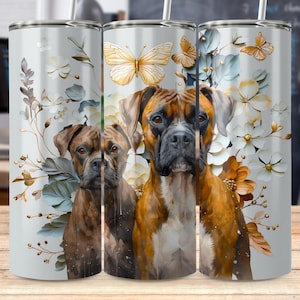 Boxer Dogs Floral Tumbler Wrap 20oz Skinny Dog Lover Sublimation Boxer Dog Mom Gifts Design PNG File Instant Download Commercial Use