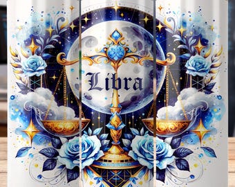 Envoltura para vaso del zodiaco Libra: Diseño PNG celestial (descarga digital)