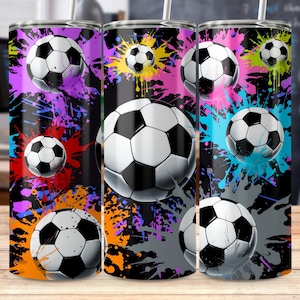 3D Fußbälle Tumbler Wrap Sublimation Design Football Tumbler PNG 20oz gerade und konisch Digitaler Download Kommerzielle Nutzung