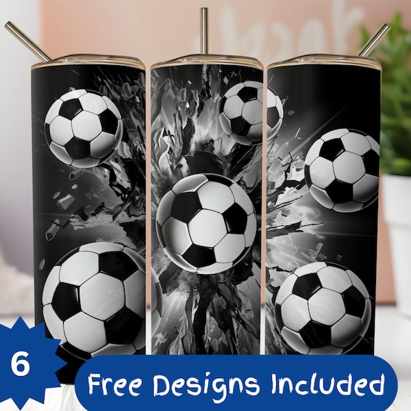 3D Soccer Balls Sport Tumbler Wrap Sublimation Design Soccer Fan Tumbler PNG 20oz Straight And Tapered Digital Download Commercial Use