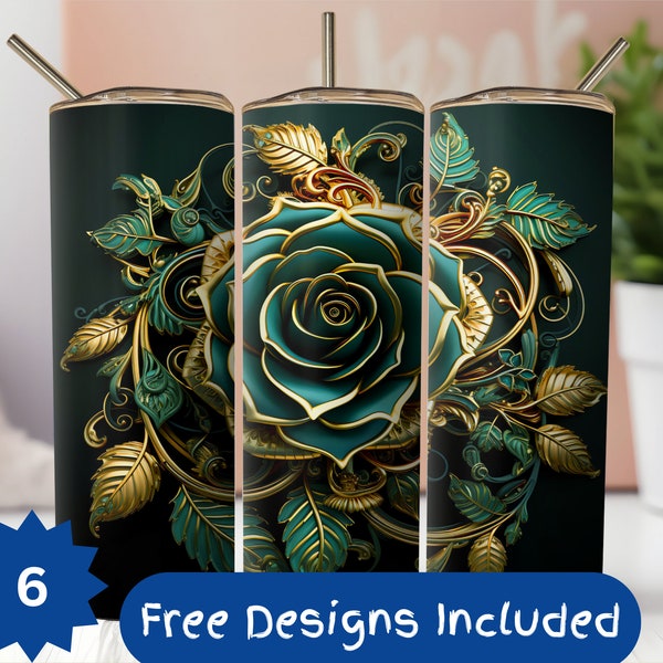 Green Rose Tumbler Wrap Sublimation Design PNG Emerald Green Floral Digital Download File Commercial Use