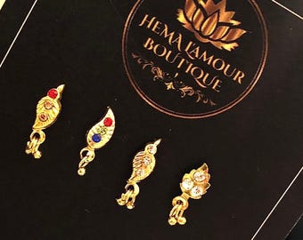 4 piece Leaf Dangle Nose Ring set