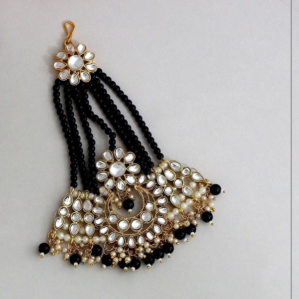 Black & Gold Jhoomar Hair  Jewelry Piece/Side Tikka