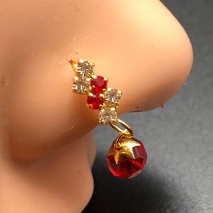 Bolt Diamond Colored Stone Dangle Nose Ring
