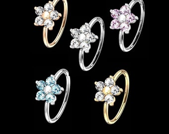5 Piece 14k Gold CZ Flower Nose Ring Set