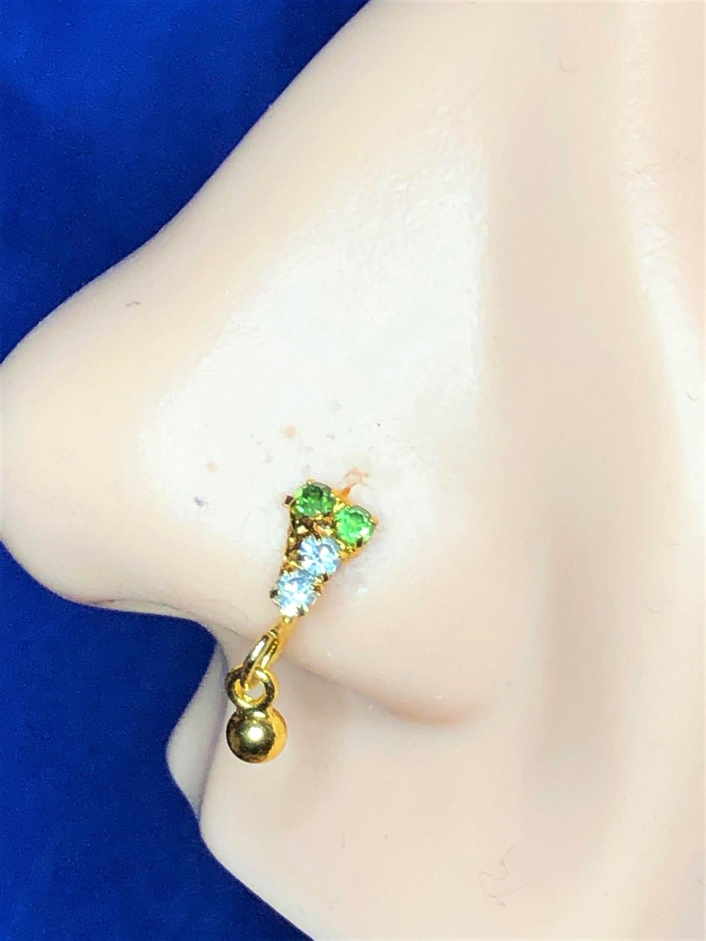 Green T shaped Dangle Nose Ring Etsy