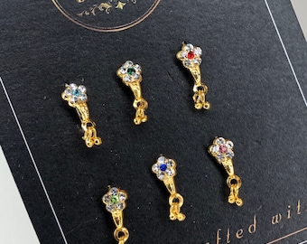 6 Piece Dangling Flower Nose Ring Set