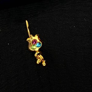 Gold Tulip 3 stone Dangle Nose Ring