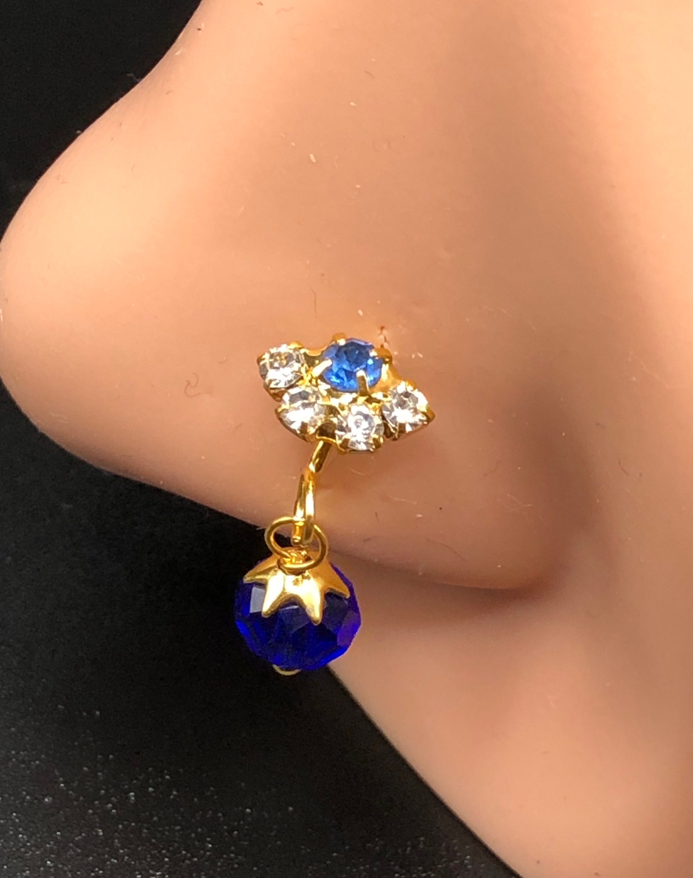 Lavari Jewelers Women's 2 MM Created Blue Opal Curve Stud Nose Ring, 14K  Yellow Gold, 20 Gauge