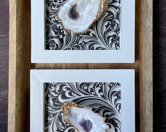Petite Shell Panels - Small wood panels adorned with decoupaged and gilded seashells