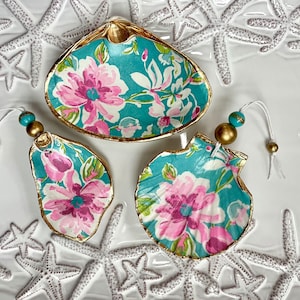 Turquoise Spring - gilded and decoupaged natural clam shell and ornaments