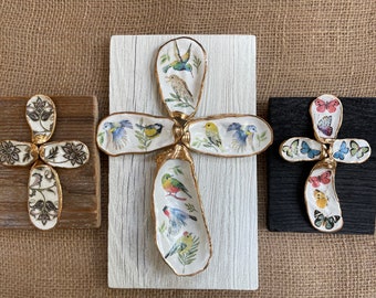 Oyster Shell Crosses Part 2 - oyster shell crosses on barn/fence board