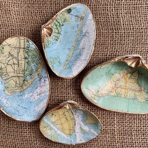 Custom NOAA Chart Shells - Decoupaged and gilded clams and oysters