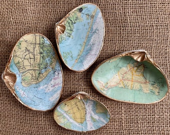 Custom NOAA Chart Shells - Decoupaged and gilded clams and oysters
