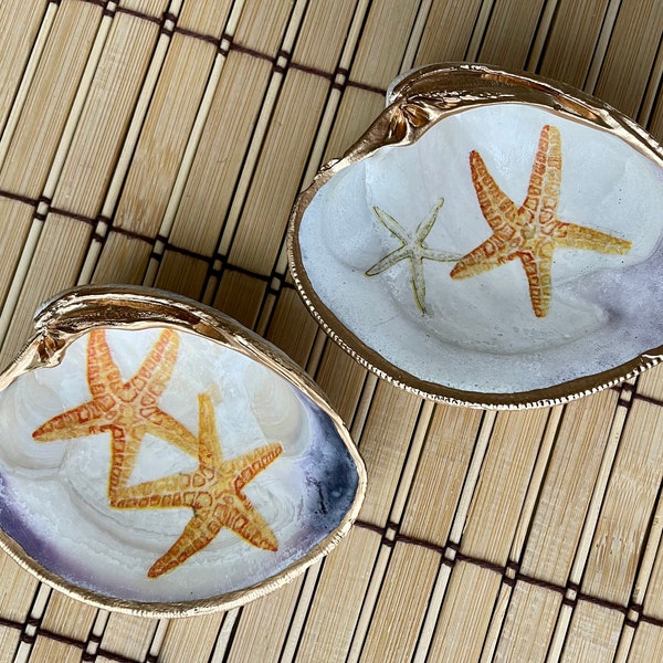 Quahog Beauties - gilded and decoupaged natural clam shell