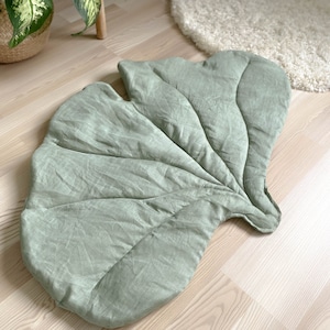 Cadeau voor haar Bladmat, speelmat, natuurlijk linnen Ginko-blad, kinderkamermat, yogamat, linnen tapijt, handgemaakte badmat