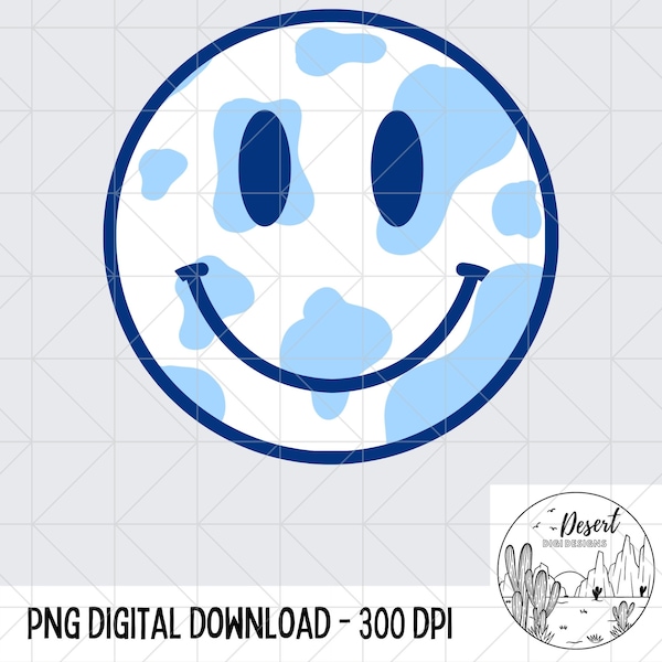 Cow Print Retro Smiley PNG - Smiley PNG - Retro Cow Design PNG - Designs Downloads - Sublimation - Retro Smile Face - Vintage Design