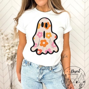 Retro Flower Halloween Ghost PNG - Smiley -Retro Daisy PNG - Designs Downloads - Sublimation - Preppy Halloween - Vintage - Pocket Design