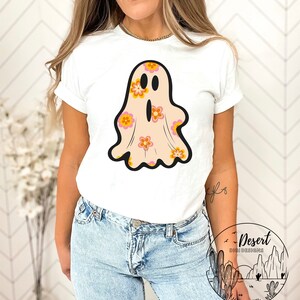 Retro Flower Halloween Ghost PNG - Smiley -Retro Daisy PNG - Designs Downloads - Sublimation - Preppy Halloween - Vintage - Pocket Design