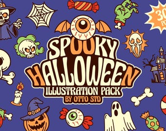 30 Spooky Halloween Vector Bundle PNG, SVG, Whimsical Doodles, Halloween Icons Clipart (Instant Download)