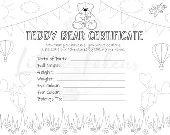 Teddy Bear Certificate Template, Bear Party, Bear Certificate, Colouring Certificate, Build A Bear, Party Activity, Colouring, Bear Making.