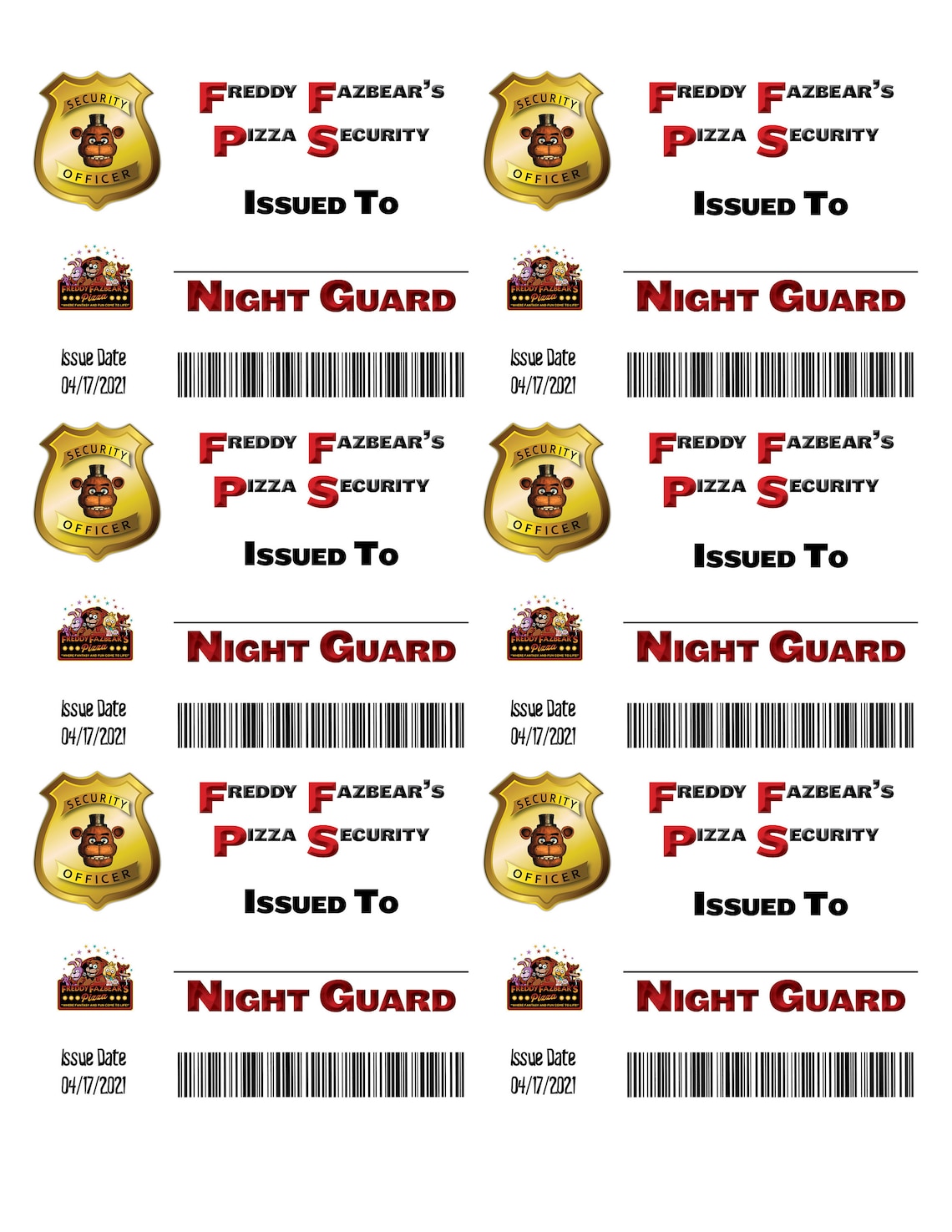 FNAF Security Badge Etsy