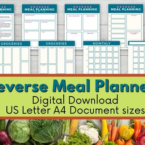 Reverse Meal Planner and Grocery List | PDF Download Letter 8.5x11, A4