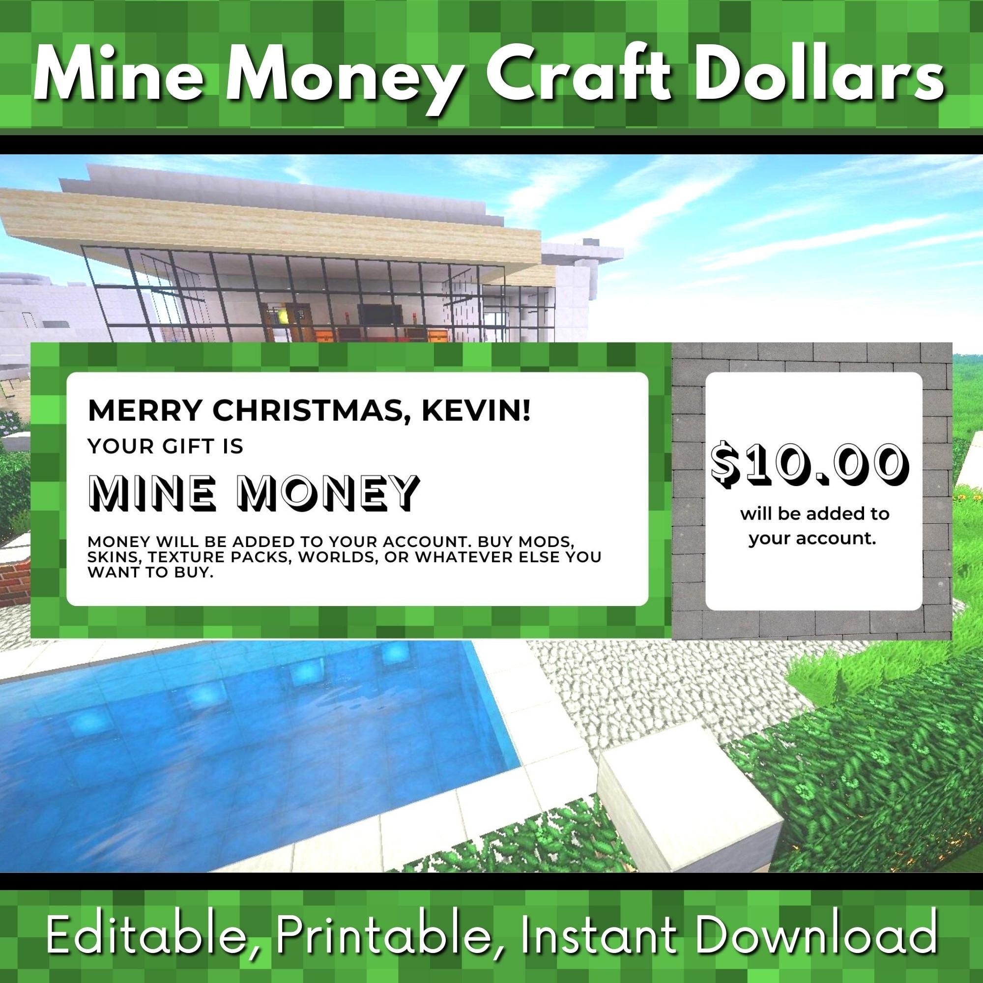 Mine Money Craft Dollar Gaming Voucher Gift Editable Template Download ...