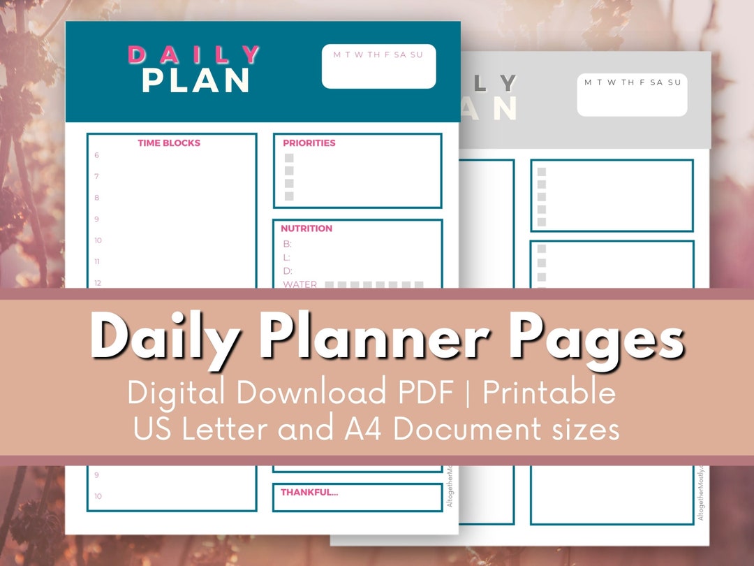 Daily Planner Page Printable | PDF Digital Download | Letter, A4 - Etsy