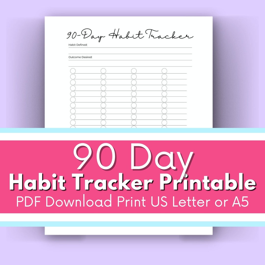 90 Day Habit Tracker Printable Planner Page - PDF Download Letter 8 ...