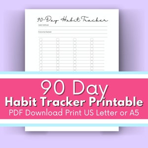 Página del planificador imprimible del rastreador de hábitos de 90 días - Descargar PDF Carta 8.5x11 y A4