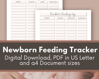 Newborn Feeding Tracker Breastfeeding Log Baby Care Planner  - PDF JPG Download Letter 8.5x11 and A4