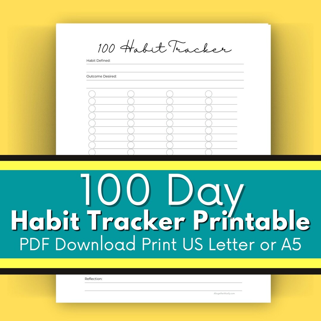 100 Day Habit Tracker Printable Planner Page - PDF Download Letter 8 ...